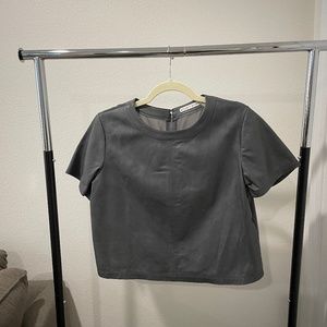 Alice + Olivia Grey Leather Top with Mesh Back